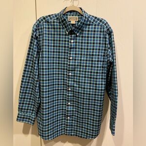 Duluth Trading Co Blue and Green Casual Button Down Shirt Size Lg NWOT